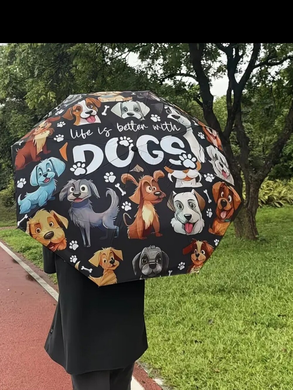 🆕️☔️🐶 "Life Is Better With Dogs" Black Dog Print Compact Umbrella 🐶☔️